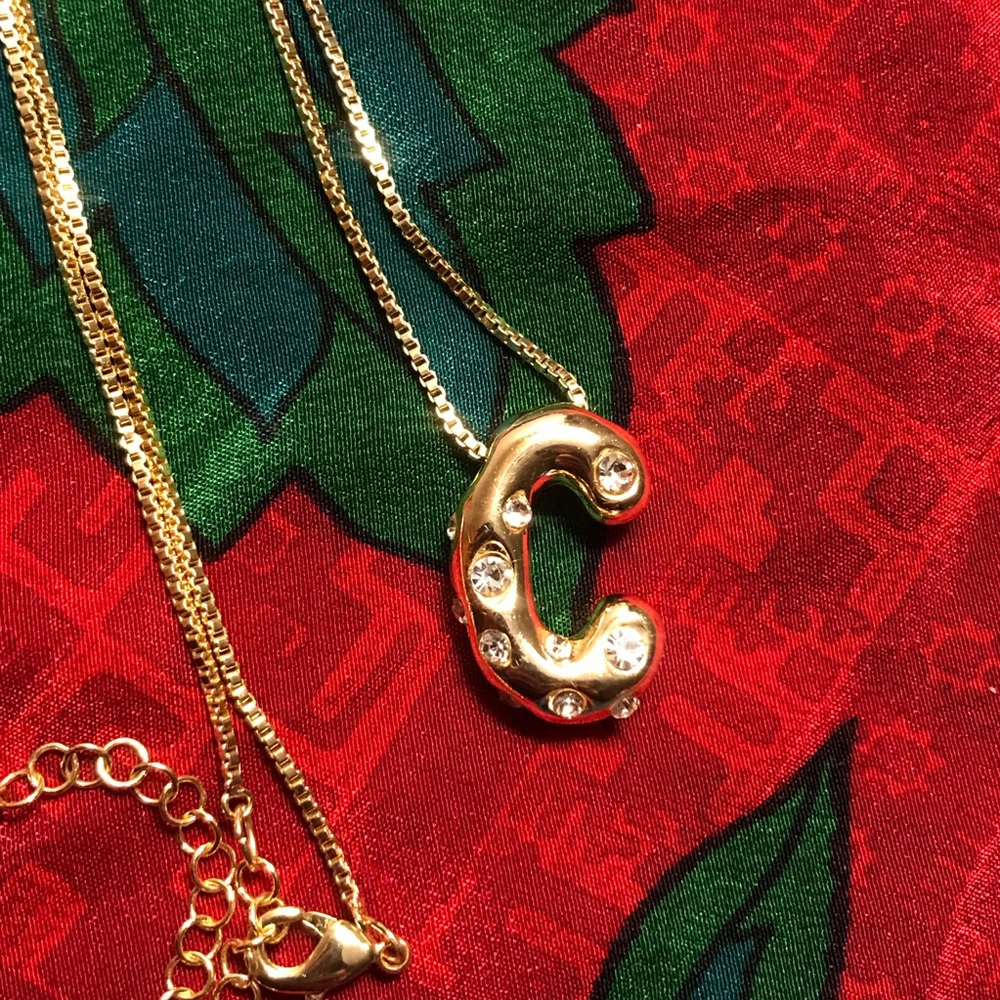 Bubble Letter “C” Gold Diamond Pendant Necklace Chain